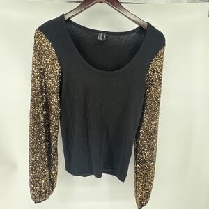 Blank London Black & Gold Sequin‎ Long Sleeve Blouse Women's Size Small